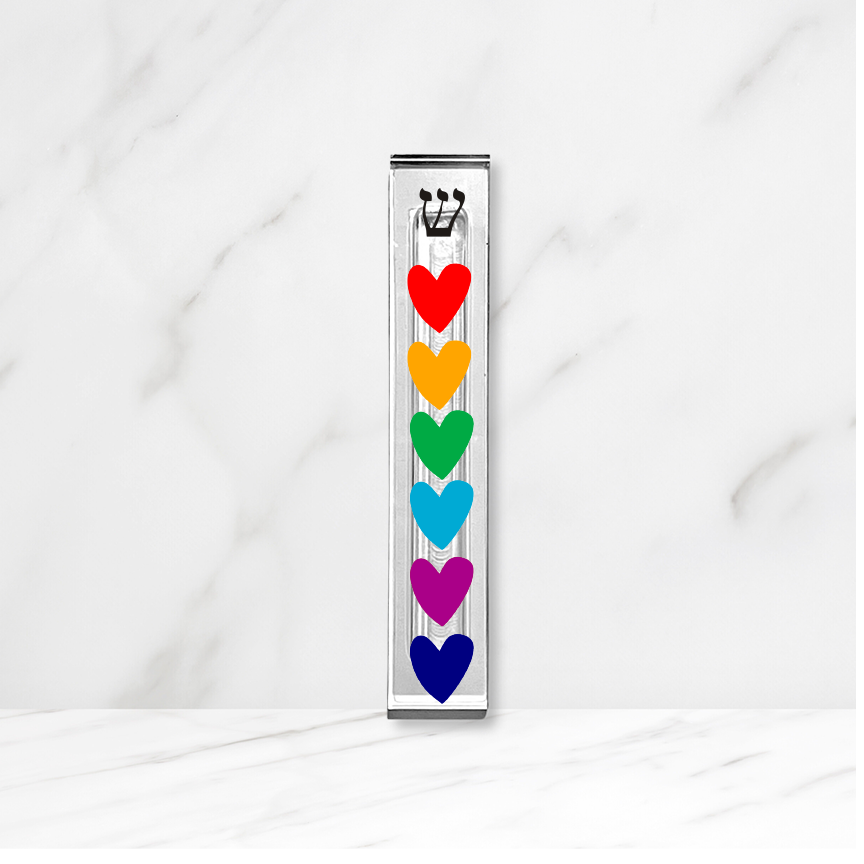 Heart Mezuzah - Colorful hearts Mezuzah - With or without name