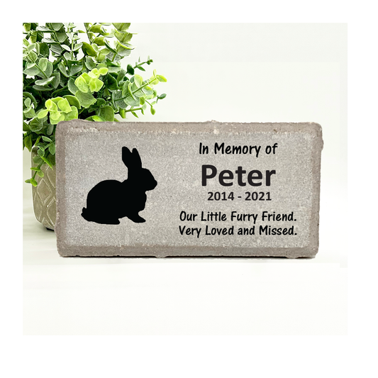 Personalized Rabbit / Bunny Memorial Gifts with a variety of indoor and outdoor stone choices at www.florida-funshine.com. Our Custom Pet Memorial Stones serve as heartfelt sympathy gifts for those grieving a pet loss, ensuring a lasting tribute cherished for years. Enjoy free personalization, quick shipping in 1-2 business days, and quality crafted memorials made in the USA.