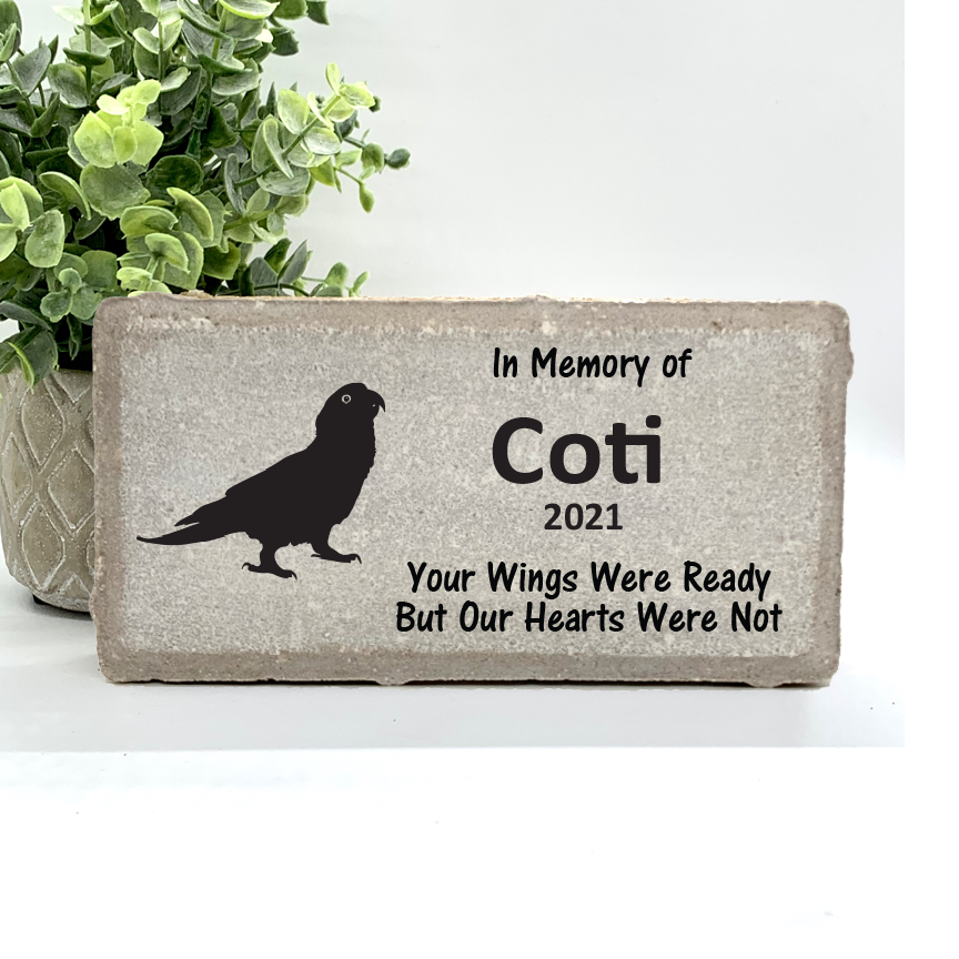 Sun Conure Memorial Stone- Your Wings We Ready But Our Hearts Were Not