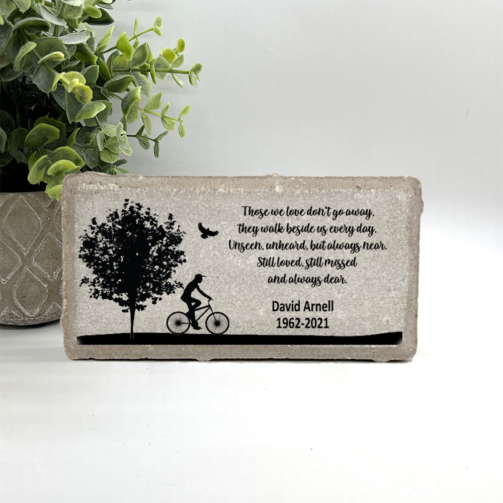 Personalized Bicycle Memorial Gift with a variety of indoor and outdoor stone choices at www.florida-funshine.com. Our Personalized Family And Friends Memorial Stones serve as heartfelt sympathy gifts for those grieving the loss of a loved one, ensuring a lasting tribute cherished for years. Enjoy free personalization, quick shipping in 1-2 business days, and quality crafted memorials made in the USA.