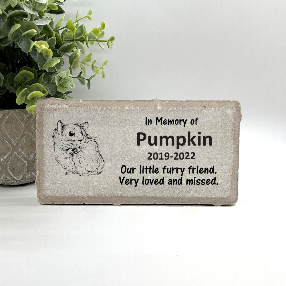 Personalized Hamster / Gerbil Memorial Gifts with a variety of indoor and outdoor stone choices at www.florida-funshine.com. Our Custom Pet Memorial Stones serve as heartfelt sympathy gifts for those grieving a pet loss, ensuring a lasting tribute cherished for years. Enjoy free personalization, quick shipping in 1-2 business days, and quality crafted memorials made in the USA.