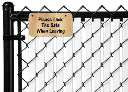 Custom fence sign - 3" x 6" Personalized Aluminum Sign for fence gate - Hang from 2 pre-drilled holes - Choice of Wording, background & Font