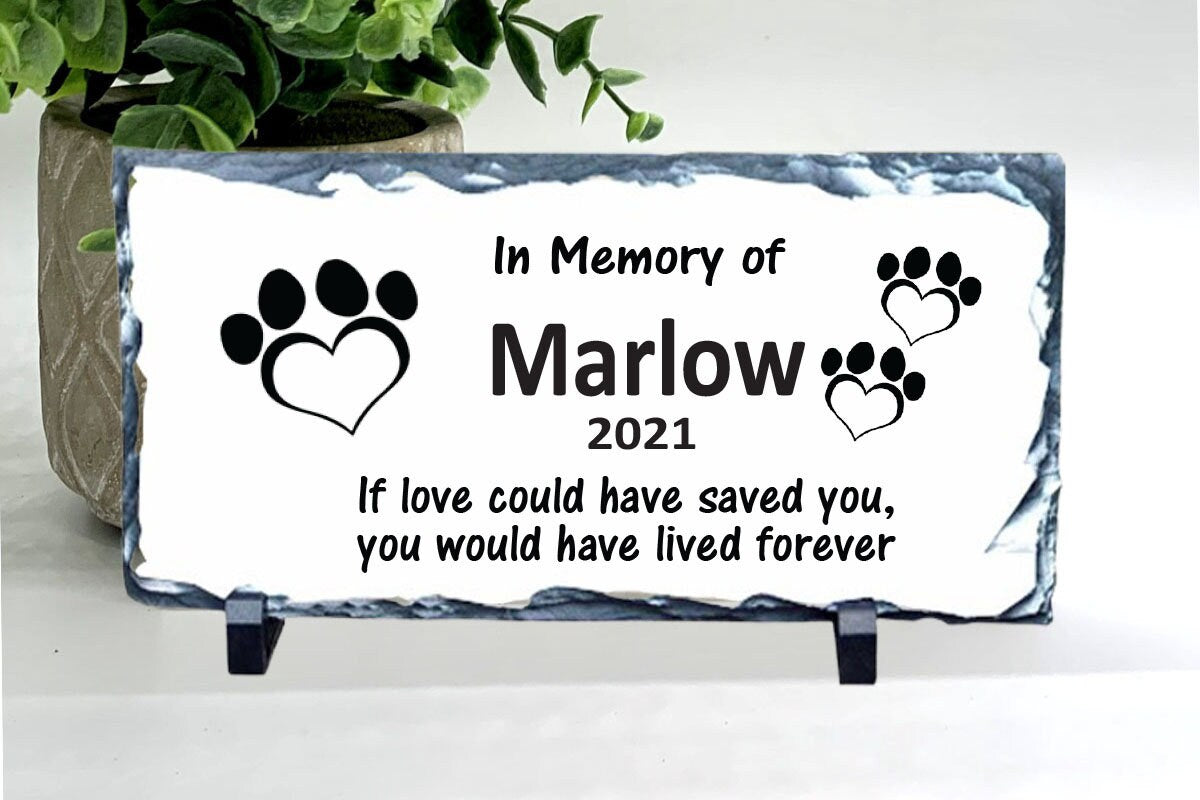 Pet Memorial Stone - Heart Paw Prints - If love could have saved you....