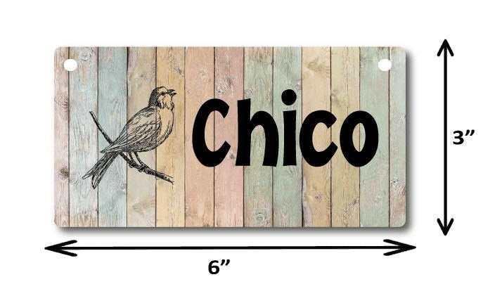 3" x 6" Bird Cage Name Plate - Aluminum Sign for Bird Cage -Personalized for your Bird - background, font & wording choice