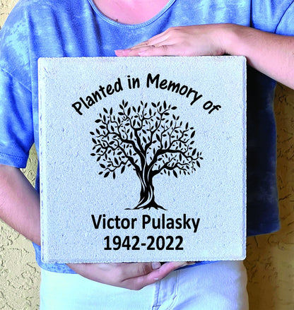 Planted in Memory of - Memorial Stone- Concrete Paver Memorial Marker - 12" x 12"  Personalized Tree Memorial Plaque - Custom Memorial Stone
