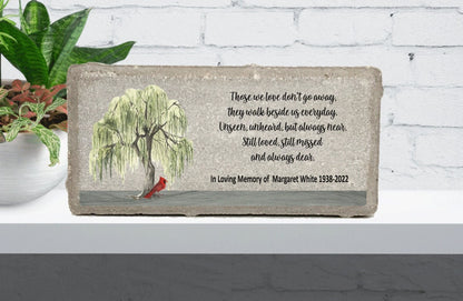 Memorial Stone - Willow Tree and Cardinal - Those we love don't go away....