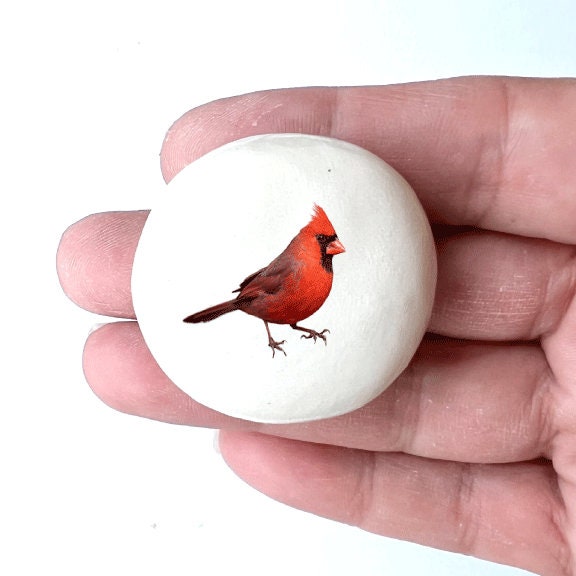 Cardinal Stone - Cardinal Rock - Clay Stone - Pocket Stone - Memorial Stone - Sympathy token - Funeral Gift -Sympathy Gift - Choice of Size