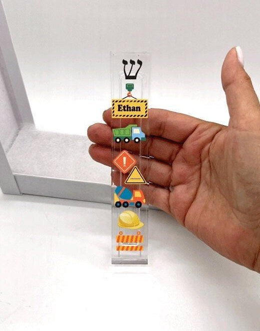 Personalized Mezuzah - With or without name - Construction Theme  Acrylic Mezuzah - Personalized Judaica Gift - New Baby Gift - Kids Mezuzah