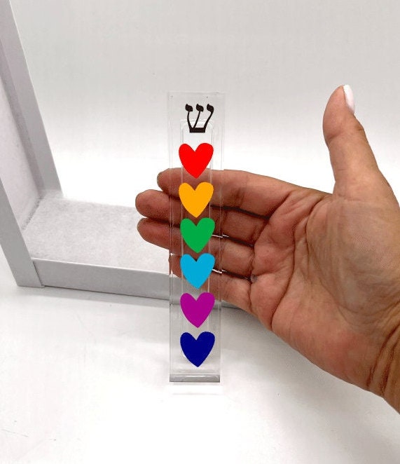 Personalized Heart Mezuzah - With or without name - Acrylic Mezuzah - Rainbow Colored Hearts - New Baby Gift - New Home Gift