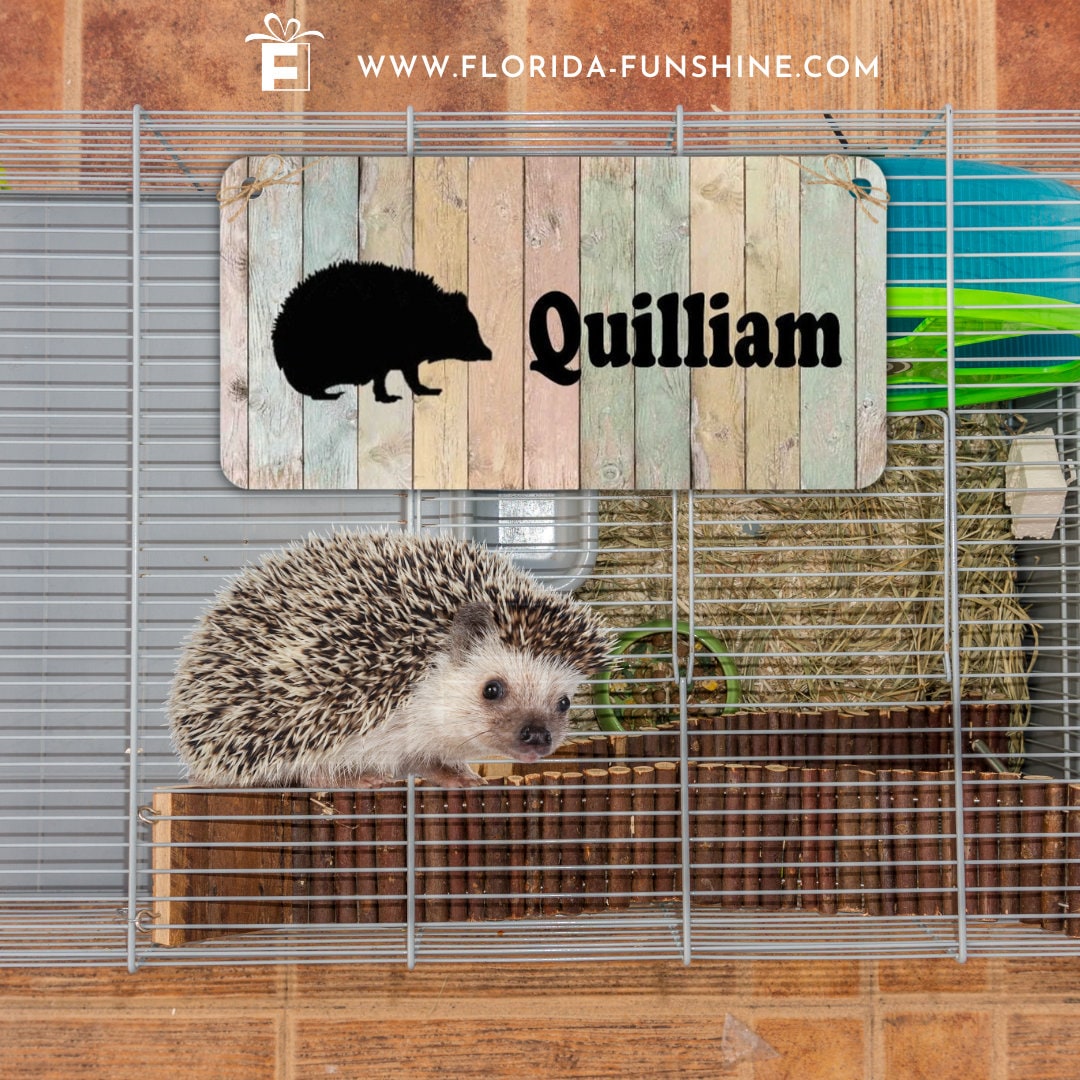 3" x 6" Hedgehog Cage Name Plate - Aluminum Sign for Hedgehog Cage -Personalized for your Hedgehog - background, font & wording choice