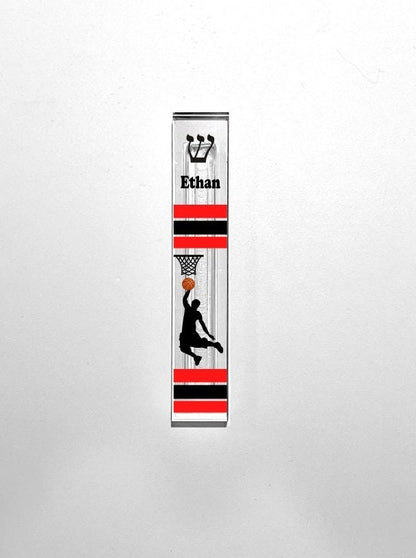 Personalized Basketball Mezuzah - Boys Room - Acrylic Mezuzah - Modern Mezuzah - Teen Mezuzah - Basketball Player Mezuzah