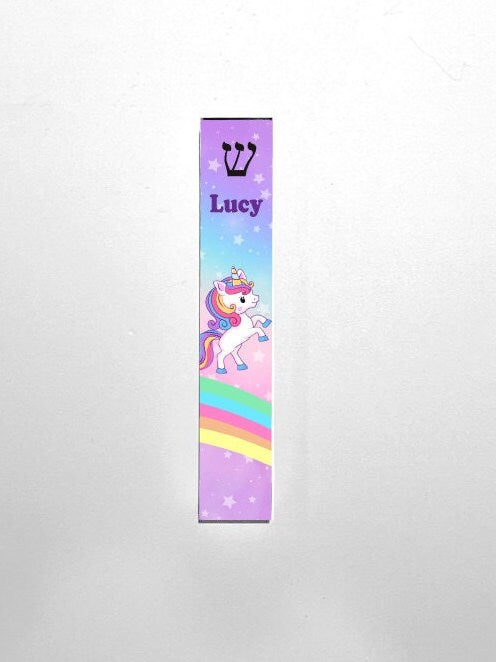 Unicorn Mezuzah - Personalized Mezuzah - Rainbow - Acrylic Mezuzah - Modern Mezuzah - Custom Mezuzah - New Baby Gift  - Baby Naming Gift