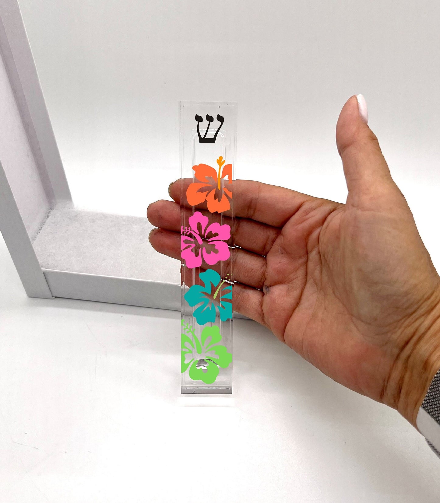 Personalized Mezuzah - With or without name - Hibiscus Flower Mezuzah - Colorful Modern Mezuzah - Custom Mezuzah  - New Home Gift
