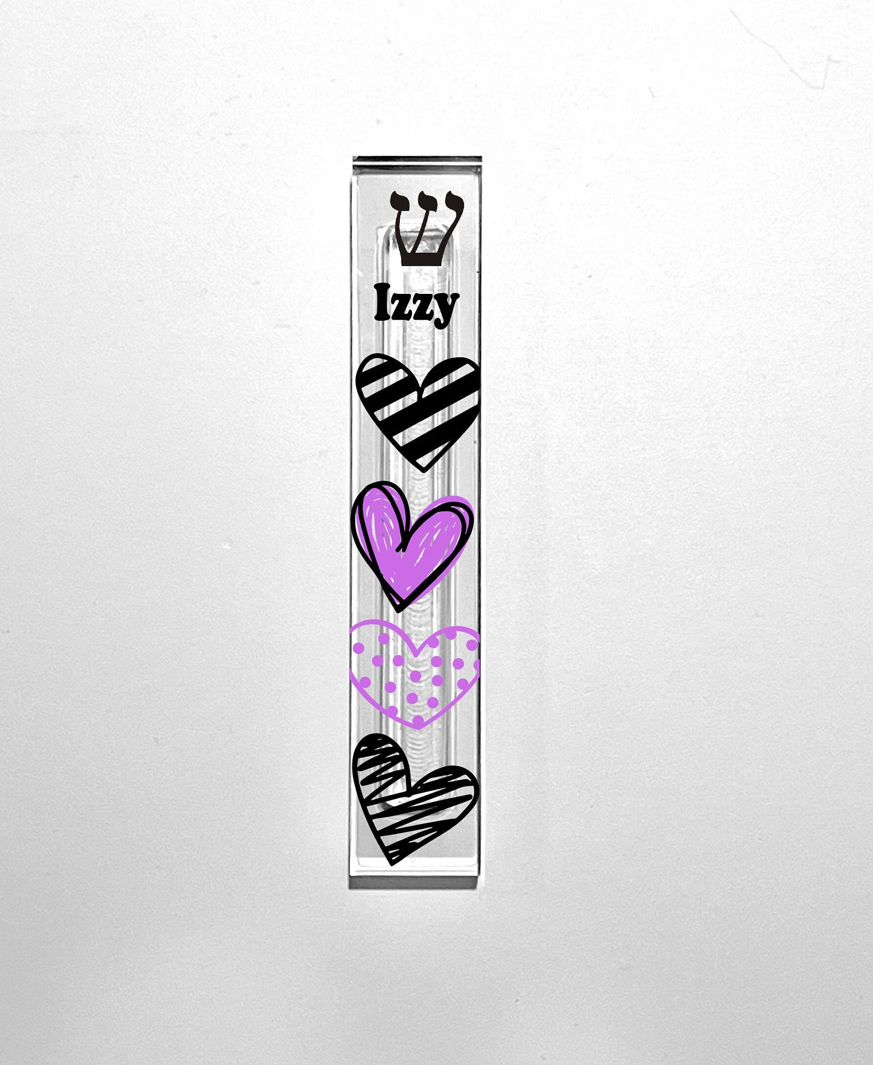 Personalized Heart Mezuzah - With or without name - Purple and Black Hearts Acrylic Mezuzah - Kids Mezuzah - New Baby Gift - Teen Mezuzah