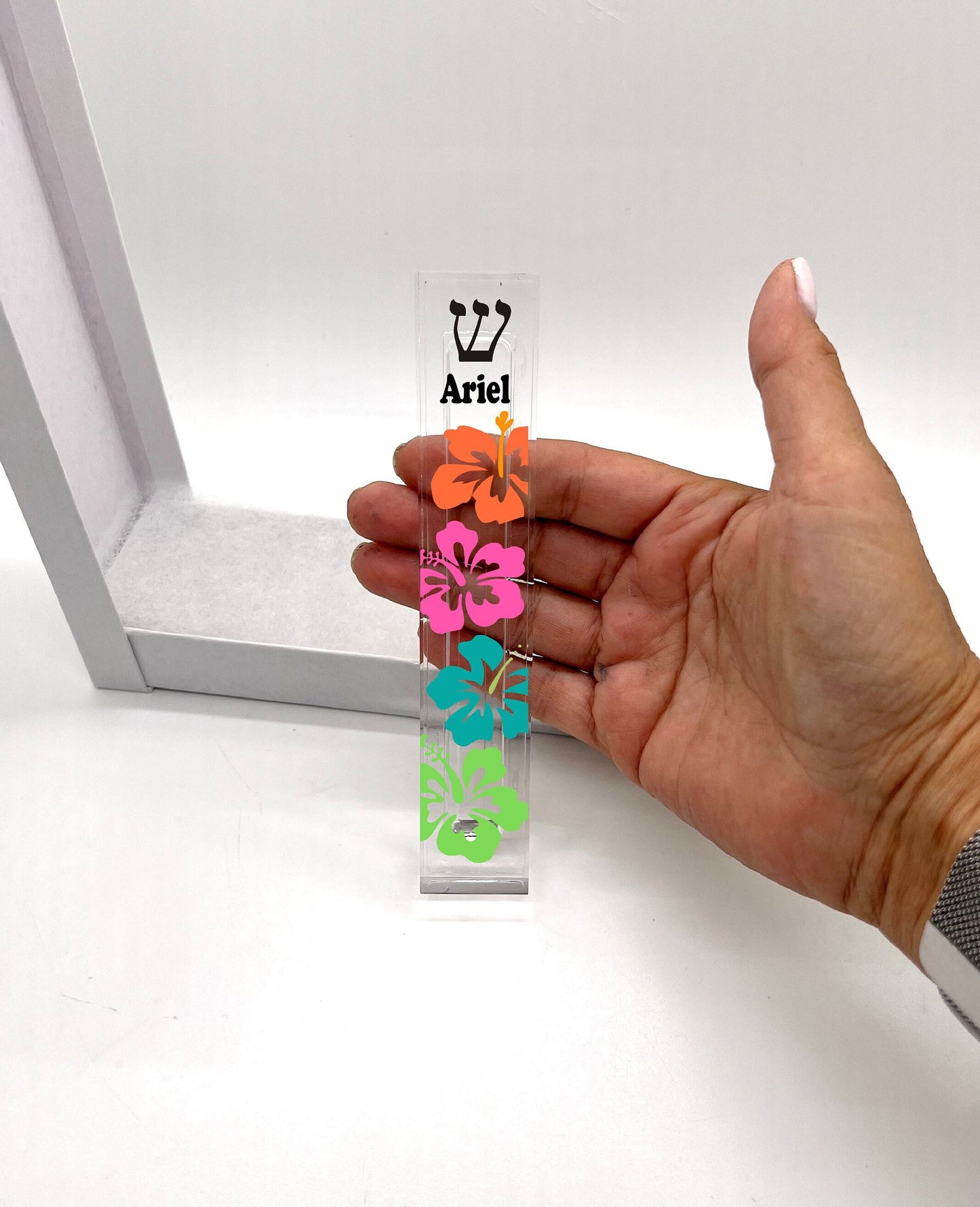 Personalized Mezuzah - With or without name - Hibiscus Flower Mezuzah - Colorful Modern Mezuzah - Custom Mezuzah  - New Home Gift