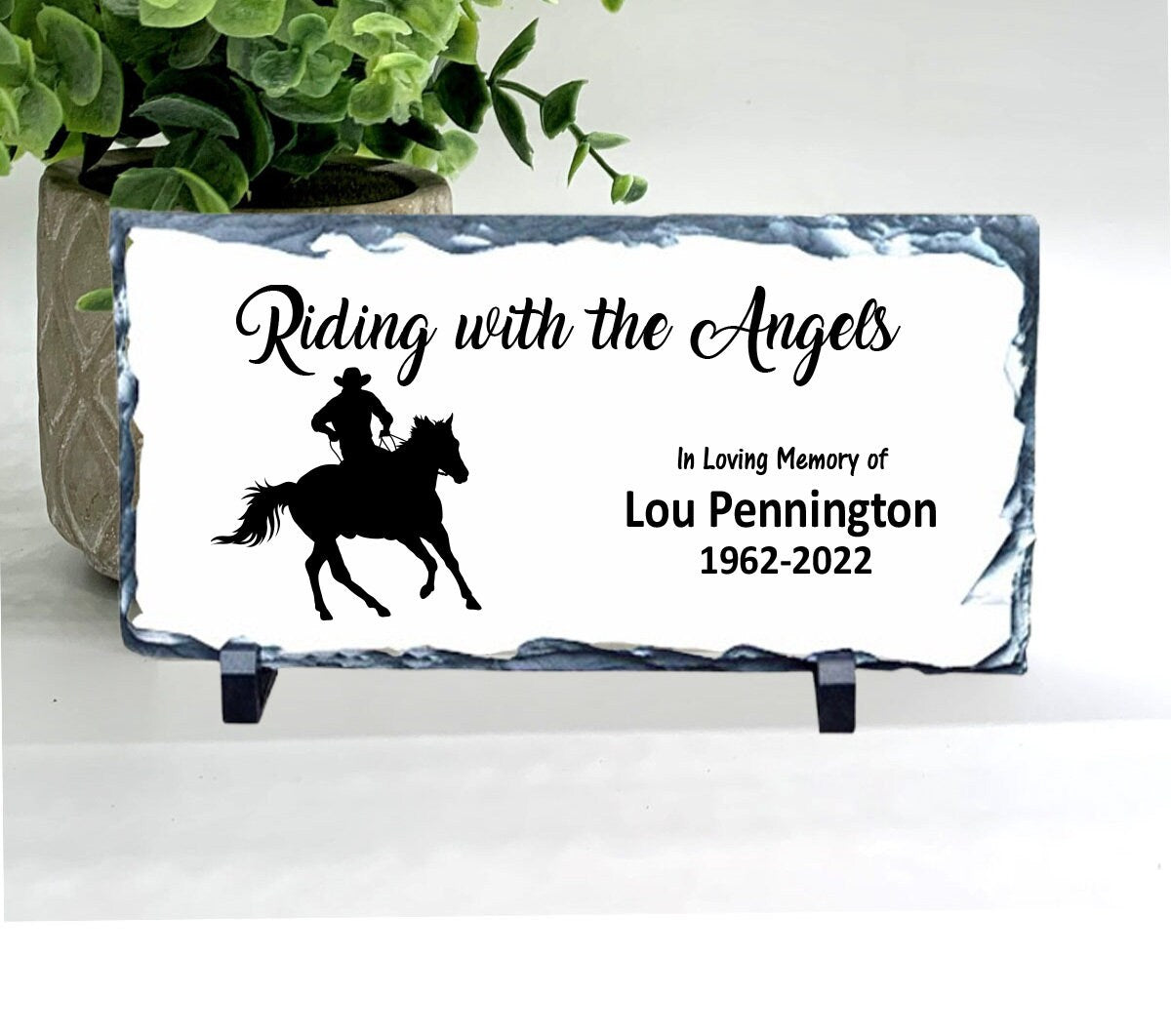 Memorial Stone - Sympathy Gift  Bereavement Gift  Funeral Gift -Cowboy Memorial - Horseback Rider Memorial Gift - Riding with the Angels