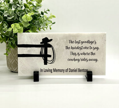 Memorial Stone - Sympathy Gift Bereavement Gift  Funeral Gift - Cowboy Memorial - Condolence Gift - Custom Memorial Gift - Cowboy hat fence