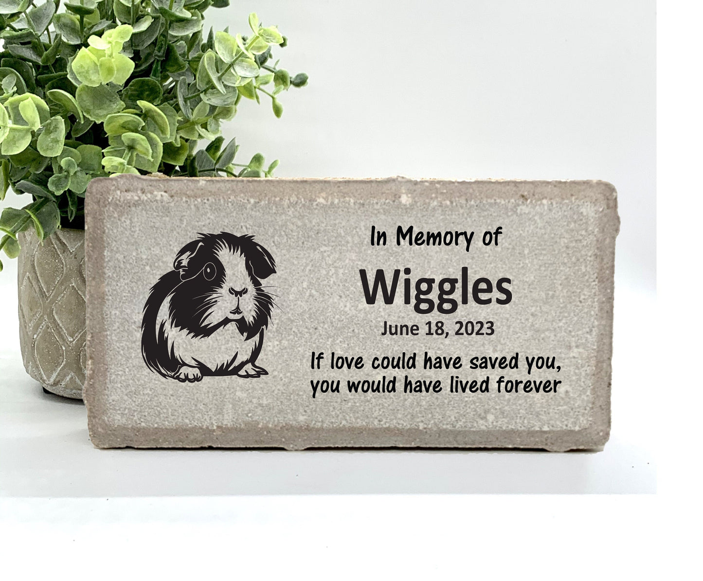 Personalized Guinea Pig Memorial Gifts with a variety of indoor and outdoor stone choices at www.florida-funshine.com. Our Custom Pet Memorial Stones serve as heartfelt sympathy gifts for those grieving a pet loss, ensuring a lasting tribute cherished for years. Enjoy free personalization, quick shipping in 1-2 business days, and quality crafted memorials made in the USA.