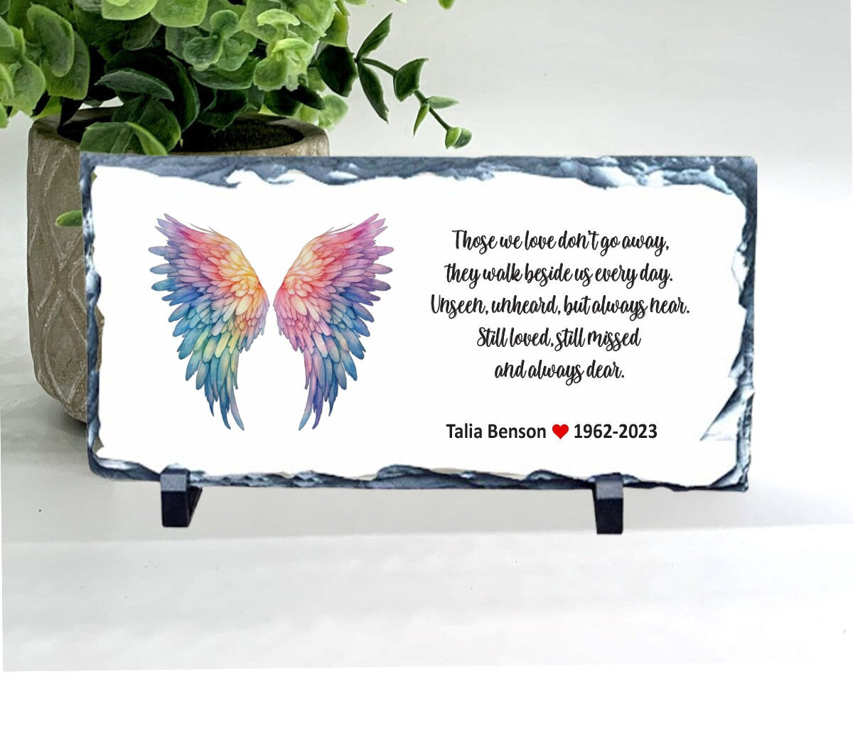 Memorial Stone - Watercolor Angel Wings