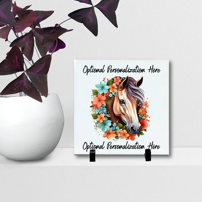 Horse Art - Custom Horse Tile, 8" x 8" Personalized Tile, Ceramic Tile with Horse Image and your personalization, Custom Sign with stand