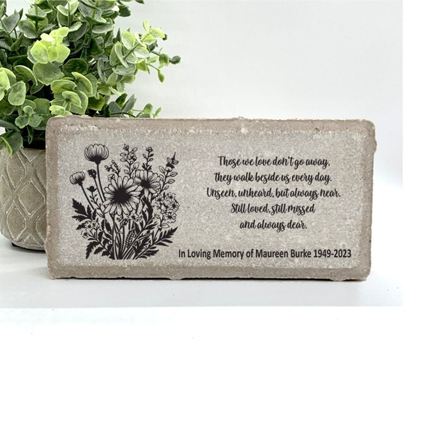 Personalized Wildflowers Memorial Gift with a variety of indoor and outdoor stone choices at www.florida-funshine.com. Our Personalized Family And Friends Memorial Stones serve as heartfelt sympathy gifts for those grieving the loss of a loved one, ensuring a lasting tribute cherished for years. Enjoy free personalization, quick shipping in 1-2 business days, and quality crafted memorials made in the USA.