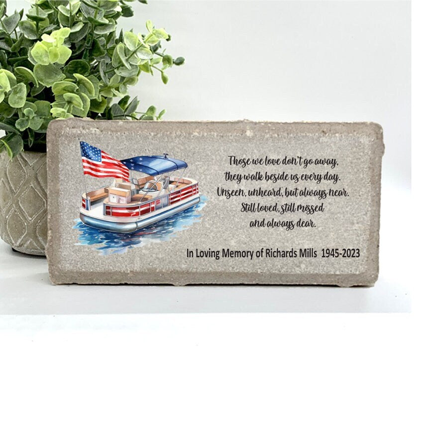 Personalized Pontoon Boat Memorial Gift with a variety of indoor and outdoor stone choices at www.florida-funshine.com. Our Personalized Family And Friends Memorial Stones serve as heartfelt sympathy gifts for those grieving the loss of a loved one, ensuring a lasting tribute cherished for years. Enjoy free personalization, quick shipping in 1-2 business days, and quality crafted memorials made in the USA.