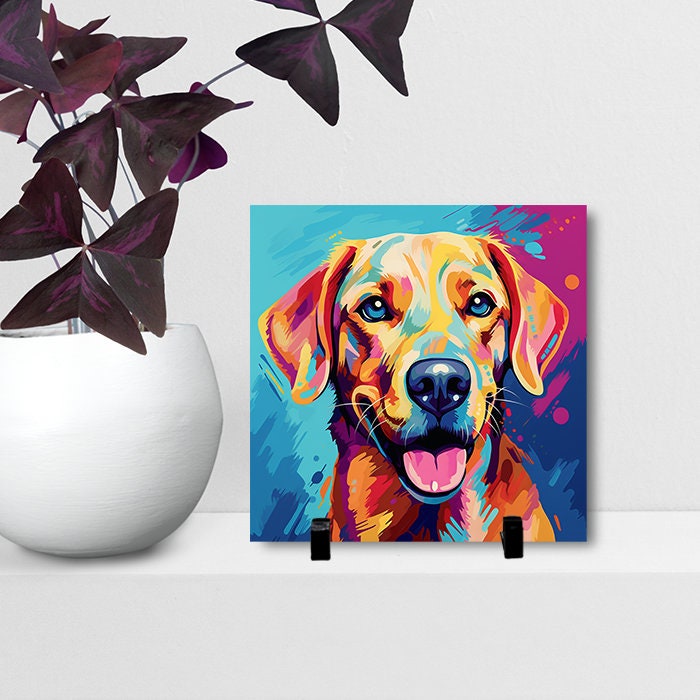 Dog Art - Custom Tile, 8" x 8" Personalized Tile, Ceramic Tile with Colorful Dog Image and optional Personalization