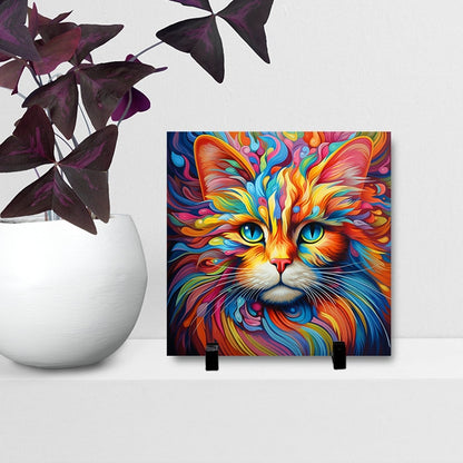 Colorful Cat Art - Custom Cat Tile, 8" x 8"