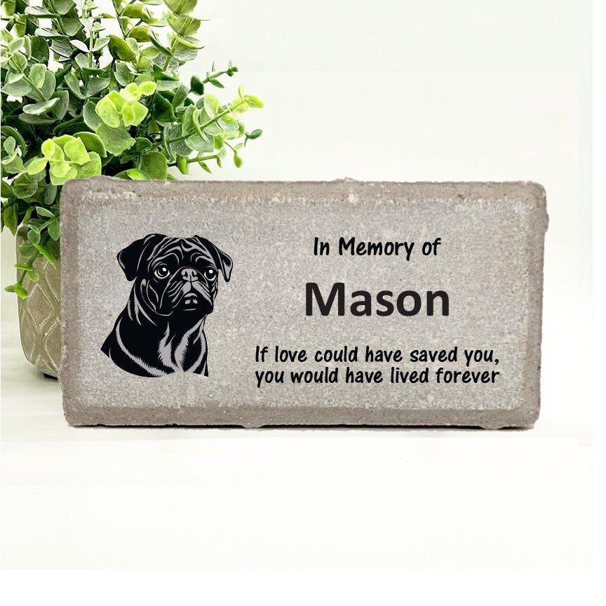 Personalized Pug Memorial Gifts with a variety of indoor and outdoor stone choices at www.florida-funshine.com. Our Custom Pet Memorial Stones serve as heartfelt sympathy gifts for those grieving a pet loss, ensuring a lasting tribute cherished for years. Enjoy free personalization, quick shipping in 1-2 business days, and quality crafted memorials made in the USA.