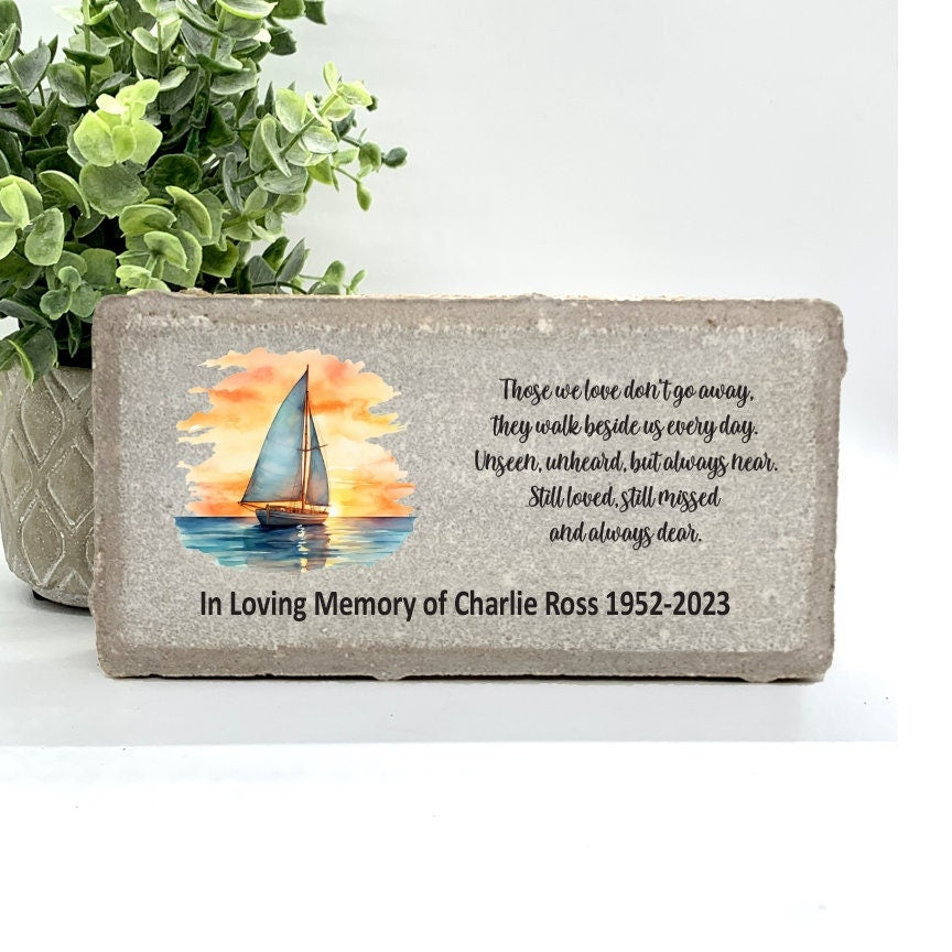 Personalized Sailboat Memorial Gift with a variety of indoor and outdoor stone choices at www.florida-funshine.com. Our Personalized Family And Friends Memorial Stones serve as heartfelt sympathy gifts for those grieving the loss of a loved one, ensuring a lasting tribute cherished for years. Enjoy free personalization, quick shipping in 1-2 business days, and quality crafted memorials made in the USA.