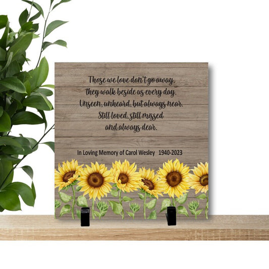 Sunflower Memorial - 8" x 8" Personalized Sunflower Memorial - Faux Wood Printed Background - Memorial Gift - Custom memorial gift