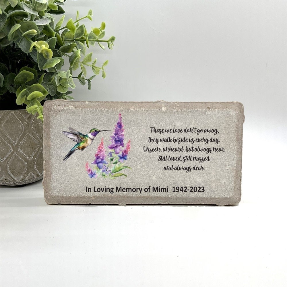 Personalized Hummingbird with Flowers Memorial Gift with a variety of indoor and outdoor stone choices at www.florida-funshine.com. Our Personalized Family And Friends Memorial Stones serve as heartfelt sympathy gifts for those grieving the loss of a loved one, ensuring a lasting tribute cherished for years. Enjoy free personalization, quick shipping in 1-2 business days, and quality crafted memorials made in the USA.