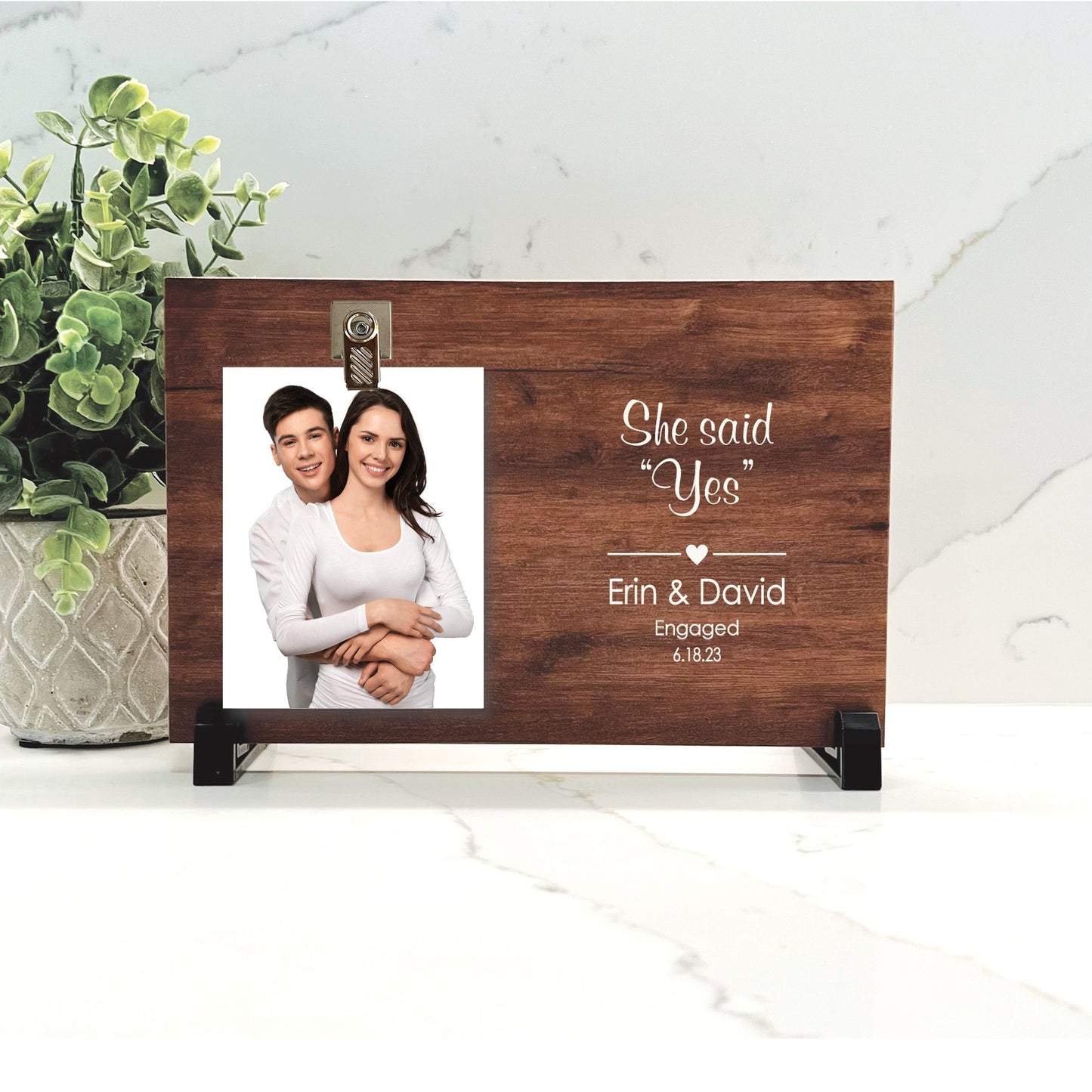 Engagement Frame, She said YES, Engagement Gift, Gift Ideas for Engaged Couples, Personalized Wood Engagement Frame - background choice