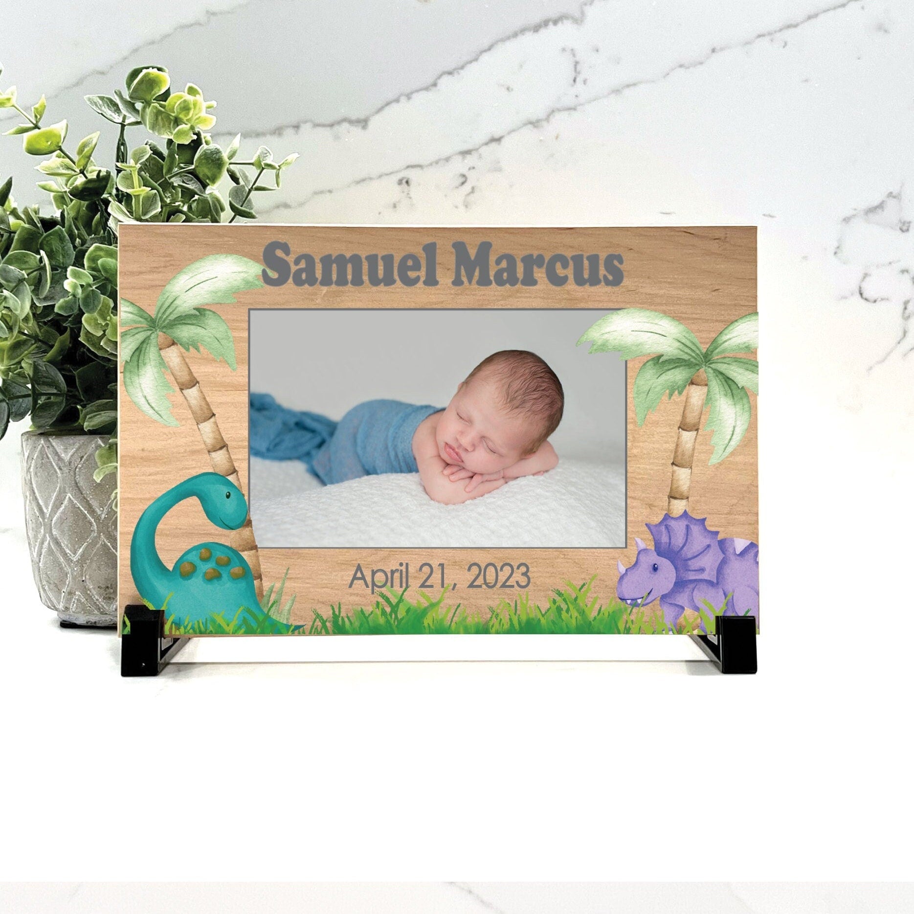 Baby Photo Gift, Dinosaur Theme New Baby Gift, Gift for new parents, Personalized baby boy gift, Nursery decor , Baby Name Birthdate & photo
