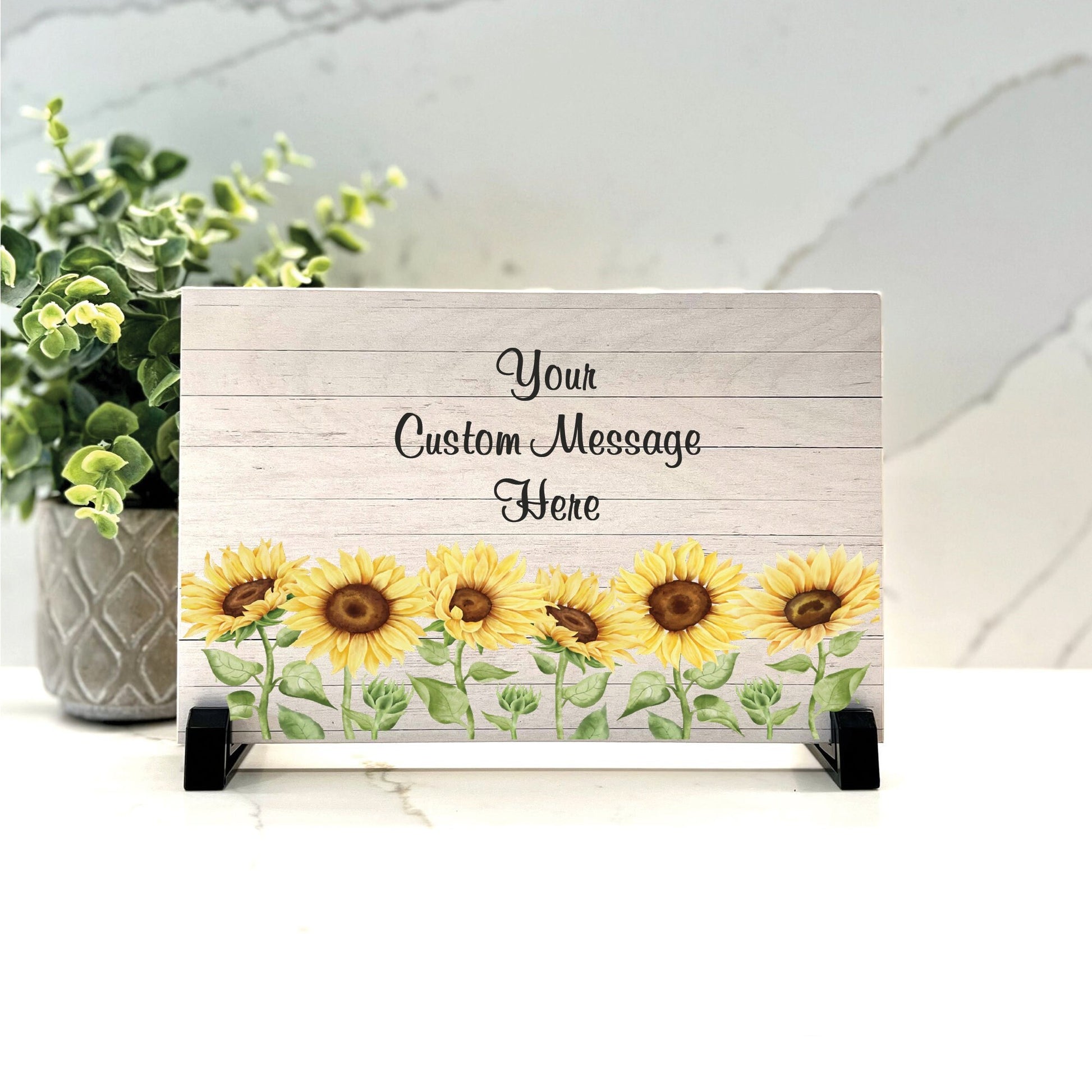 Personalized Sunflower Sign - Custom 8.5"x5.5" Wood Sign with stand, Choice of Wording & Font, Personalized Sunflower Gift