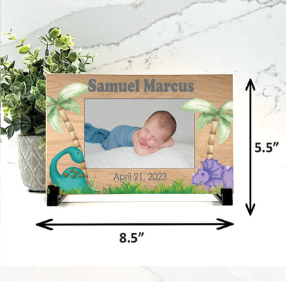 Baby Photo Gift, Dinosaur Theme New Baby Gift, Gift for new parents, Personalized baby boy gift, Nursery decor , Baby Name Birthdate & photo