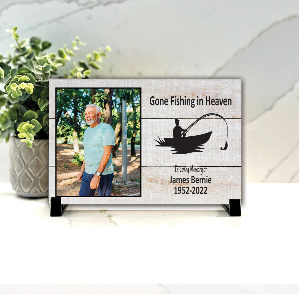 Fisherman Memorial Gift, Gone fishing in Heaven memorial plaque, Bereavement Gift Sympathy Gift, In Loving Memory, Photo Memorial