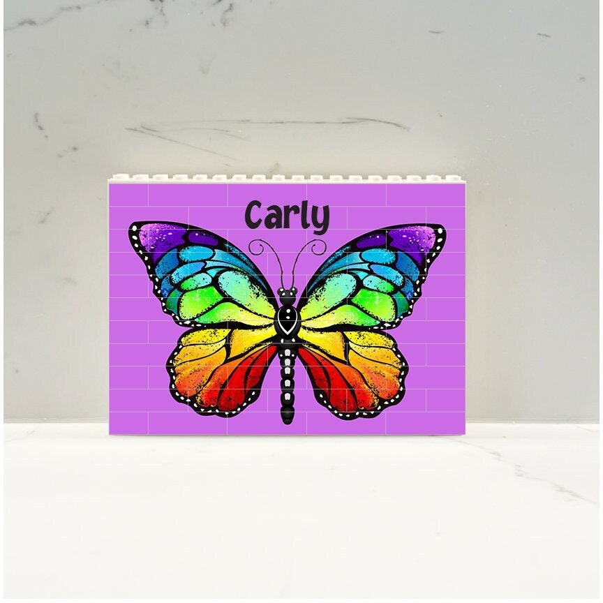 Personalized Butterfly Brick Puzzle, Butterfly Building Blocks Personalized with Name, Custom Butterfly Theme Puzzle