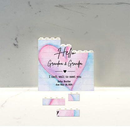 Pregnancy Reveal Gift To Parents - Hello Grandma and Grandpa, I can't wait to meet you - New Grandparents Gift Pregnancy - Brick Puzzle