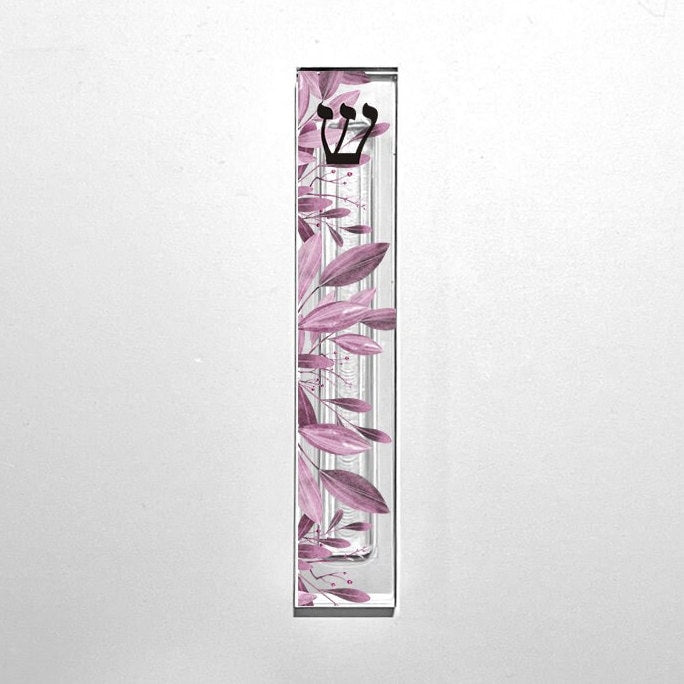 Mezuzah - Purple Floral Mezuzah - With or without name - Acrylic Flower Mezuzah - Floral Judaica Gift - New Baby Gift - New home gift