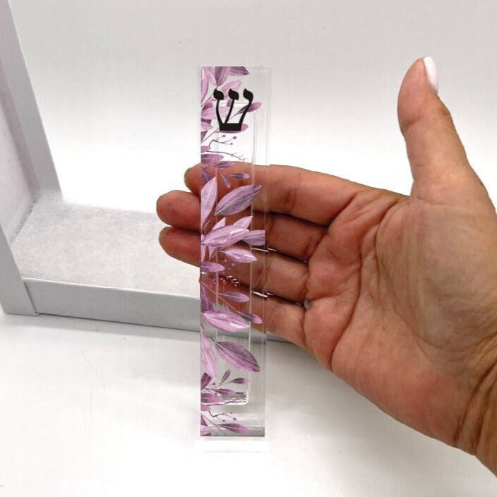 Mezuzah - Purple Floral Mezuzah - With or without name - Acrylic Flower Mezuzah - Floral Judaica Gift - New Baby Gift - New home gift