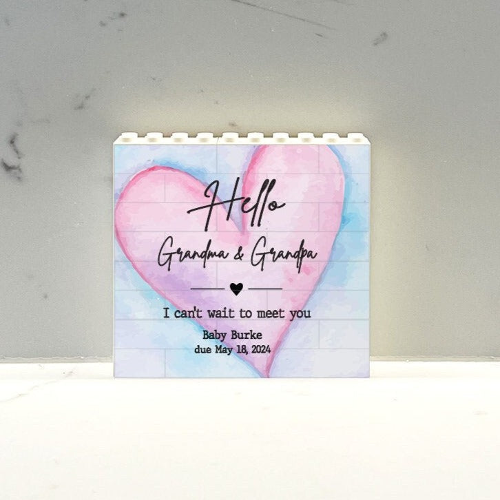 Pregnancy Reveal Gift To Parents - Hello Grandma and Grandpa, I can't wait to meet you - New Grandparents Gift Pregnancy - Brick Puzzle