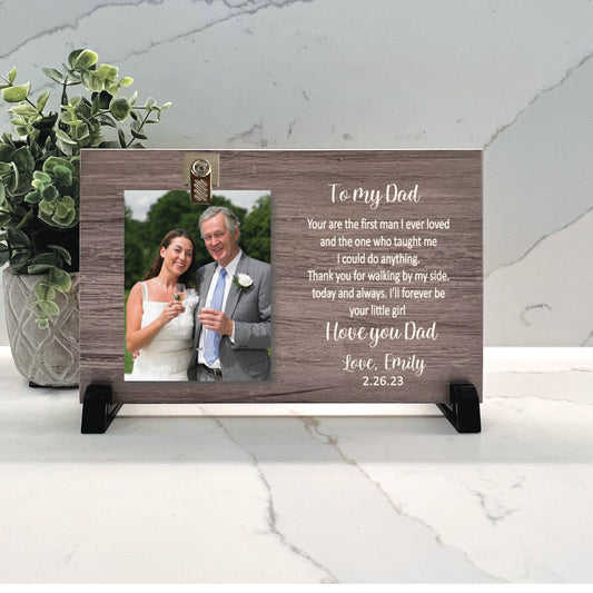 Customize your cherished moments with our Father of the Bride Personalized Picture Frame available at www.florida-funshine.com. Create a heartfelt gift for family and friends with free personalization, quick shipping in 1-2 business days, and quality crafted picture frames, portraits, and plaques made in the USA."