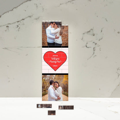 Engagement Gift, Engagement Photo Strip Puzzle, Personalized Engagement Gift Building Blocks, Unique Gift for engaged couples