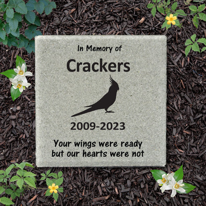 Cockatiel Memorial Stone- Personalized Pet Memorial - Pet Keepsake- 12"x12" Stone - Pet Sympathy -Cockatiel Keepsake - Pet Loss Gift