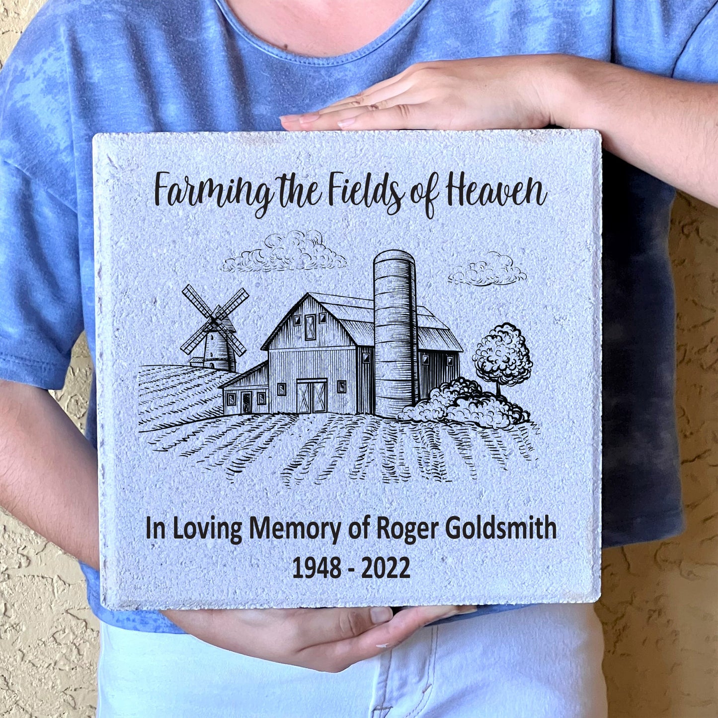 Memorial Stone - Sympathy Gift Bereavement Gift Funeral Gift - Farmer Memorial - Condolence Gift - Custom Memorial Gift -12x12 Memorial