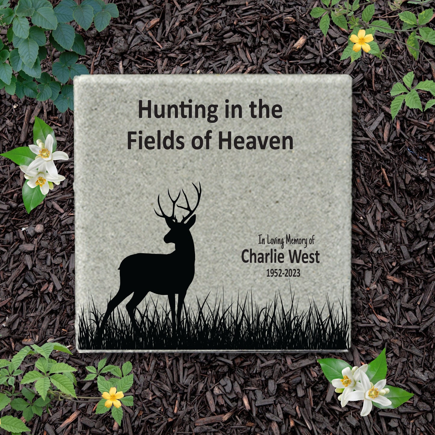 Hunter Memorial - 12x12 Stone - Sympathy Bereavement Gift Funeral Gift - Condolence Gift - Custom Memorial Gift - Deer Memorial