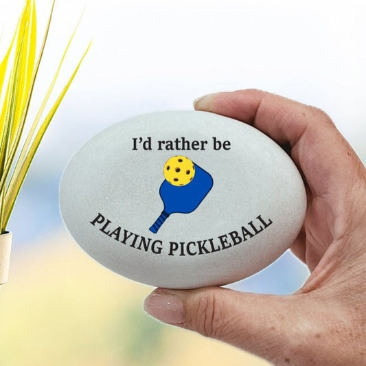 Pickleball Stone - I'd rather be PLAYING PICKLEBALL - Custom Faux Stone for indoors or outdoors. Custom Rock - Pickleball Player Gift
